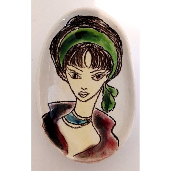 Piemmepi Italy Dish Plate Woman Drawing RARE Small - Picture 1 of 10